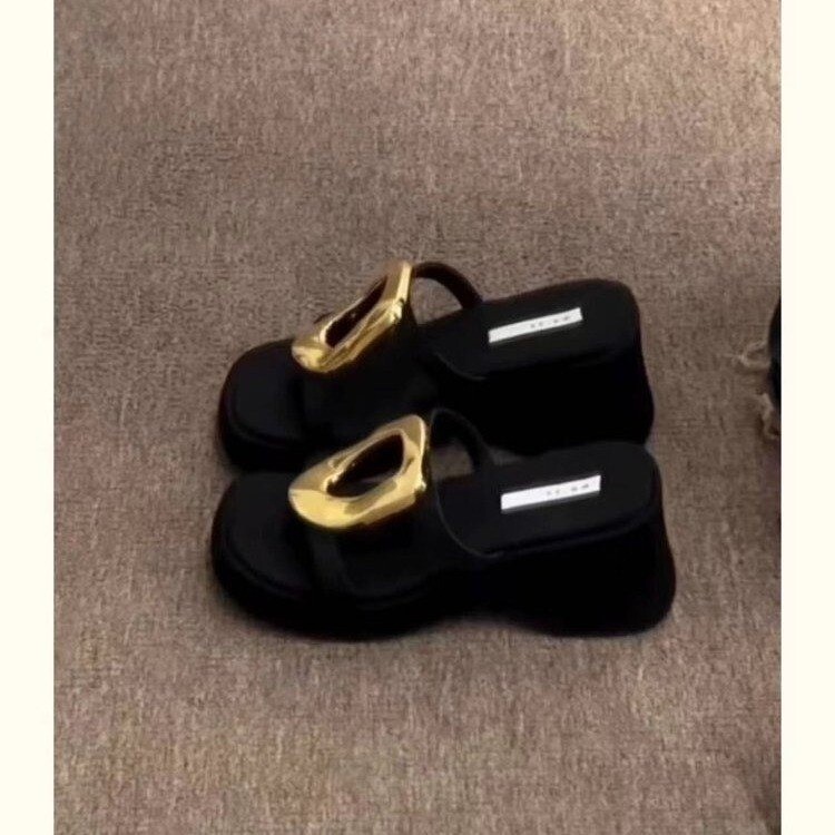 Ddmyoutdoor Summer Square Buckle New Thick Sole Design Metal Open Toe Height Increasing Niche Platform Sandals Slippers For Women Outdoor Shoes