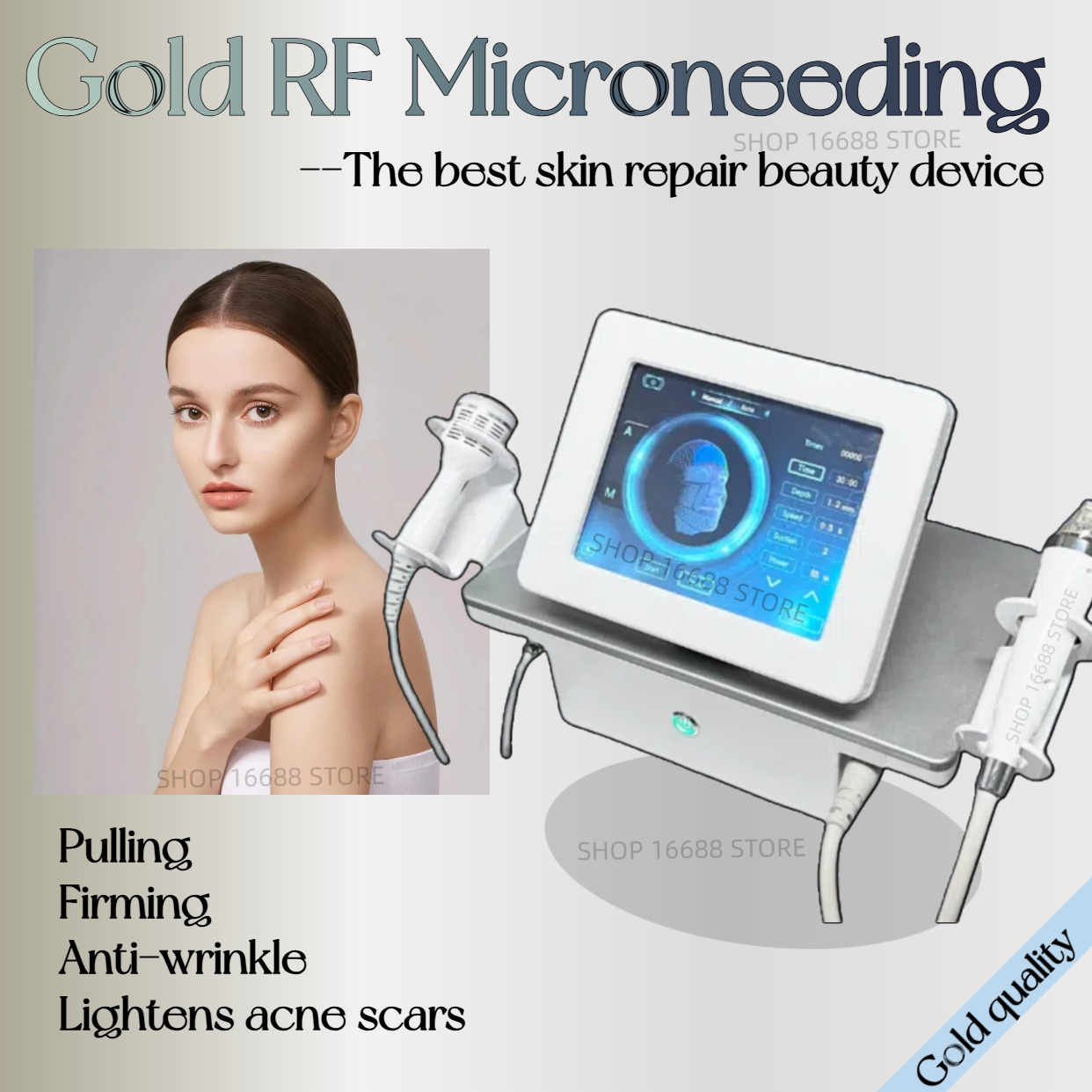 Gold Micro-Needle Rf Instrument for Beauty Salons, Wrinkle Lightening, Skin Rejuvenation, Firming and Lifting, Multi-Functional Anti-Aging Beauty Inst
