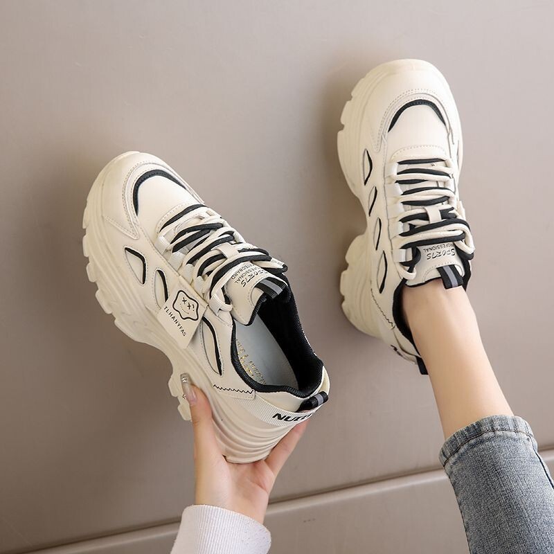 Ddmysports Women S Cushioning Sneakers Summer Leather Breathable Casual Thick Sole Slimming Small Size Dad Shoes Outdoor Shoes