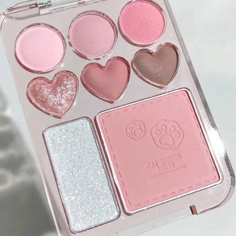 8-color Love Heart Palette Pearly Glitter Shiny Highlighter Shadow Shimmer Gray Pink Blush Eyeshadow Brighten Make Up