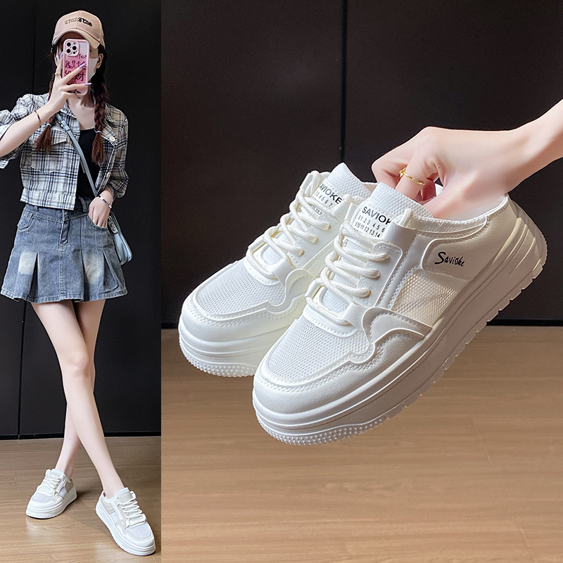 Ddmysports Summer New Half Slip White For Women Mesh Breathable Student Sneakers Casual Shoes With Height Increase P Outdoor Shoes