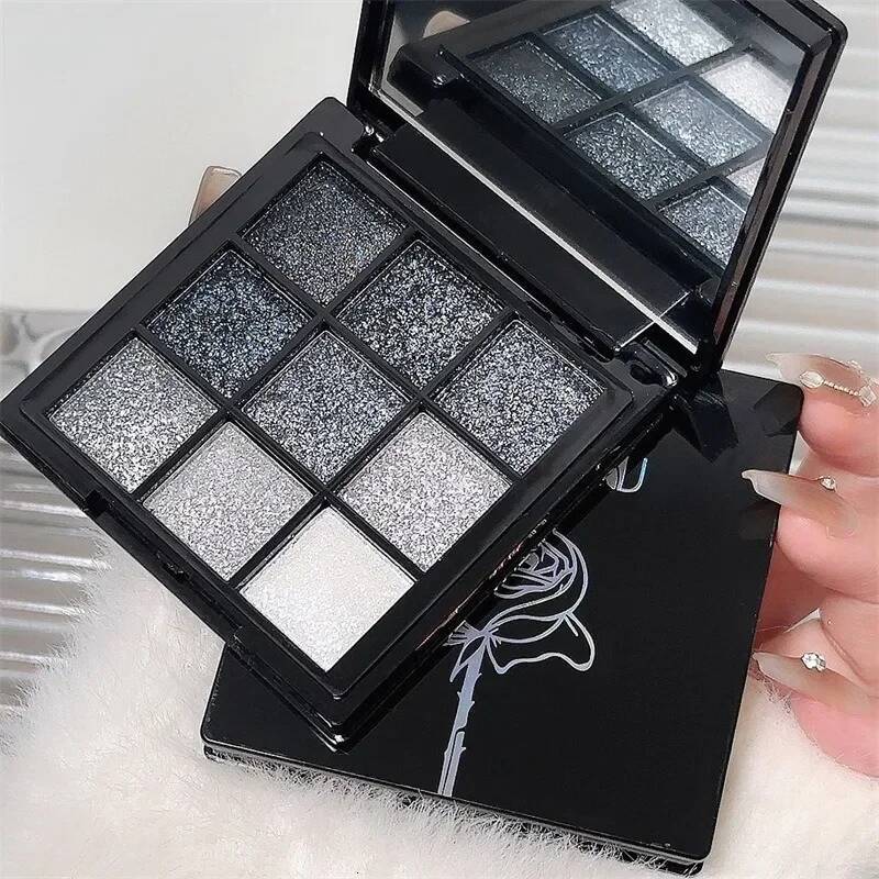 Punk d Black Gray 9 Eyeshadow Makeup Palette Dark Color Pressed Glitter for Eyes Shadow Pigment Powder Cosmetics