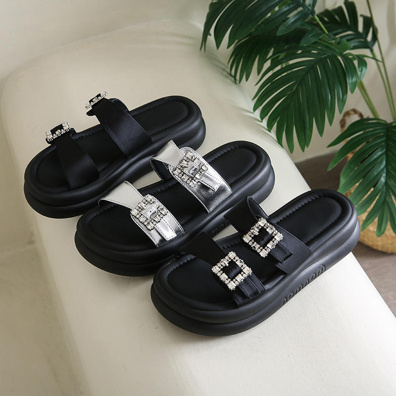 Ddmyoutdoor Summer New Niche Design Belt Buckle Double Strap Sandals For Women Comfortable Thick Sole Fashionable Open Toe Slippers Outdoor Shoes