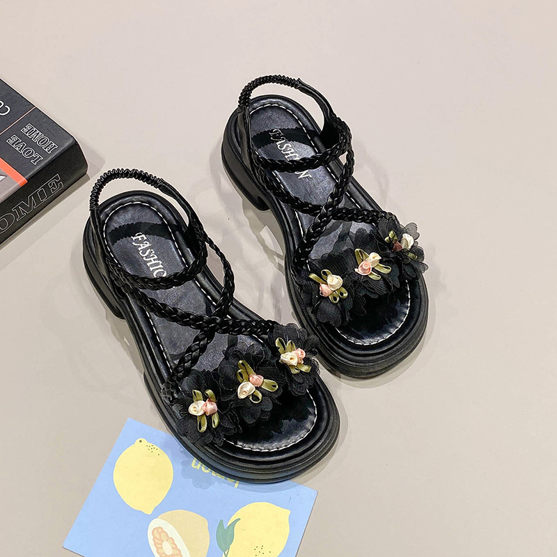 Ddmyoutdoor Women S New Summer Outdoor Exquisite Fairy Style With Dress Flower Thick Sole High Heel Sandals Outdoor Shoes