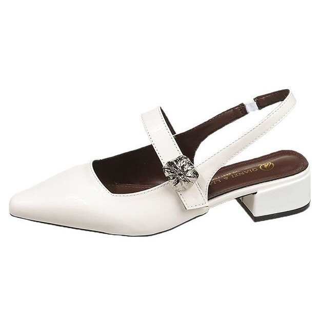 Ddmyoutdoor European Style Chunky Pointed Elegant Closed Toe Sandals For Women New Summer Trend Mid Heel Patent Leather Mary Jane Shoes Outdoor Shoes