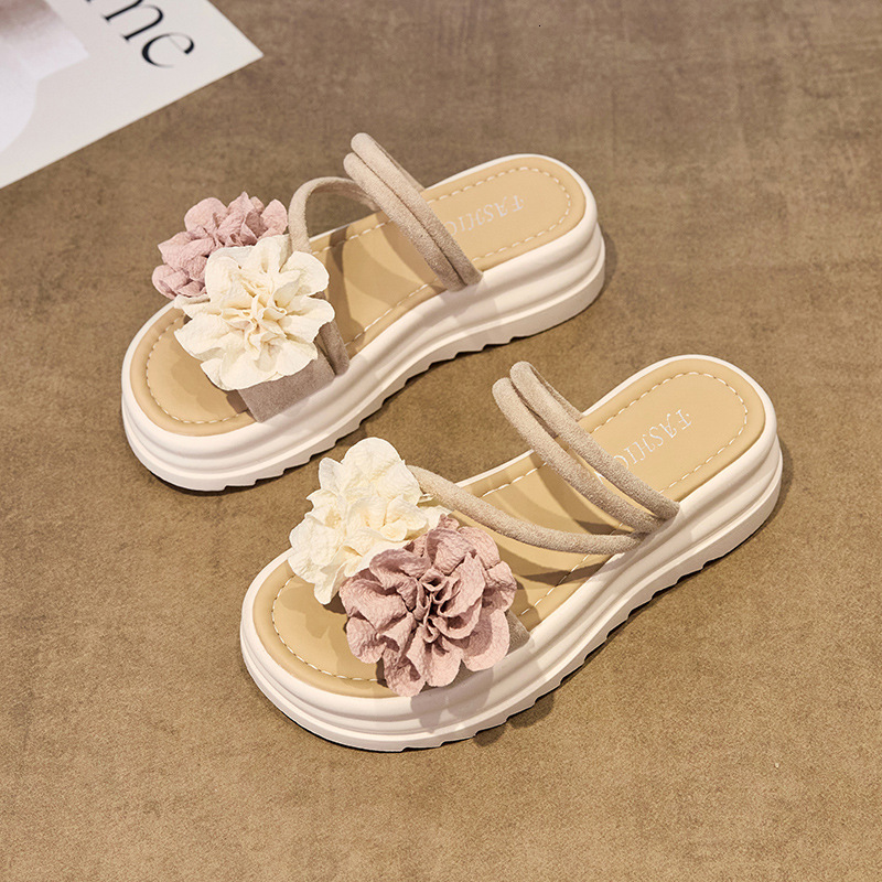 Ddmyoutdoor Summer New Fashion Fresh Floral Thick Soled Slip On Casual Sandals For Women Outdoor Shoes