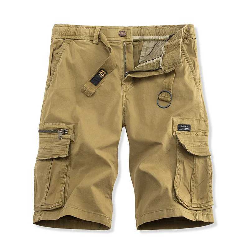 Summer Cotton Cargo Shorts Men Straight Multi Pocket Casual Shorts Mens Fashion Loose Solid Color Outdoor Knee Length Trousers W250614