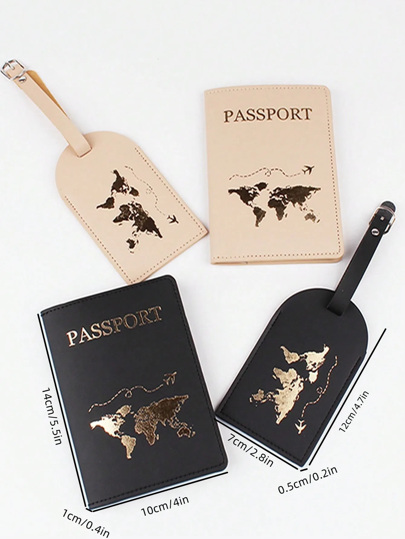 4PCS a Set Solid Map Passport Cover Luggage Tag Couple wedding Case set Letter Travel Holder Cover 250614