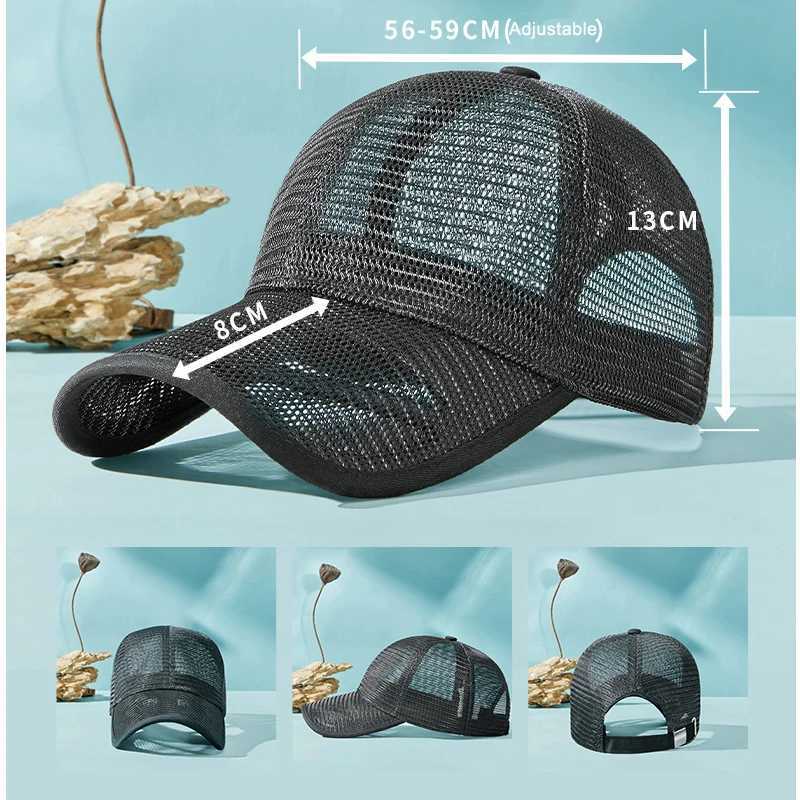 56-62cm Summer Cap for Men Women Net Trucker Hat Mesh Breathable Sports Sun Hat Big Size Baseball Cap Solid Visor Adjustable W250614