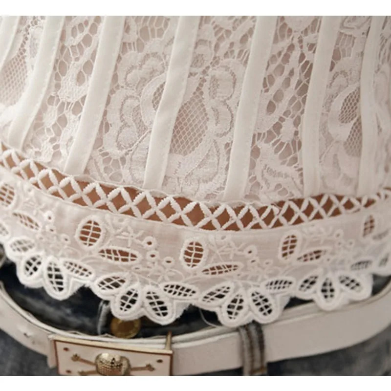 Summer Casual Solid Blouses for Women Petal Sleeve Floral Lace Tops Sweet Chiffon Oneck Short Shirts Elegant Chic 01C 250614