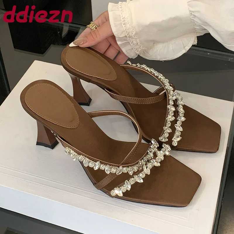 Rhinestones Female High Heels Sandals Slides Shoes For Women New 2025 Fashion Bling Ladies Heeled Sandals Shoes Pumps Z250614