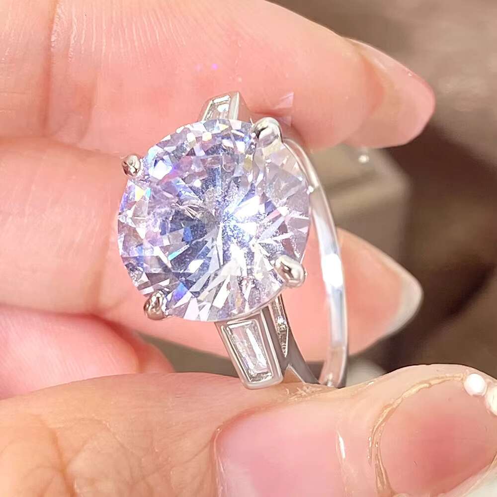 FOXI Real 925 Sterling Silver Rhodium Plated No Tarnish Round VVS D Moissanite Wedding Bands S925 Rings Fine Jewelry for Women