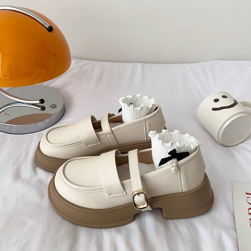 Ddmyoutdoor Versatile British Style Women S Leather Spring New Thick Sole Chunky Heel Fashion Casual Loafers Mary Jane Shoes Outdoor Shoes