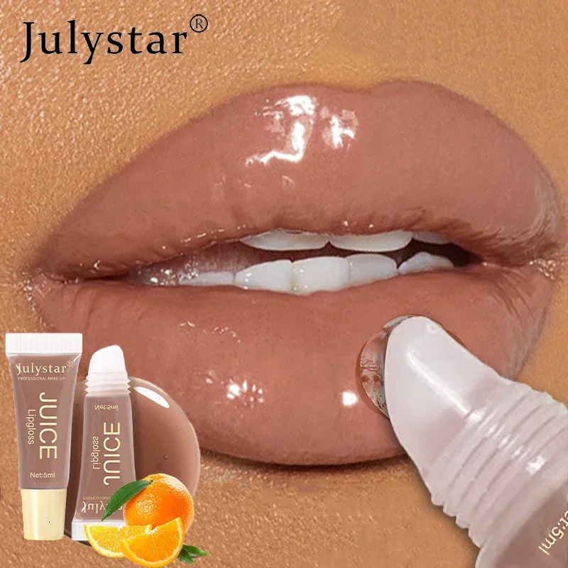 Nude Brown Plumping Lip Gloss Moisturising Fruit Lip Oil Transparent Fullness Lips Tint Soft Tube Makeup Applicator Beauty Care 250614