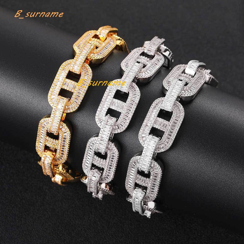 Hip Hop 16mm Baguette Link Chain S925 Sterling Silver Bracelet Iced Out Cuban Bracelet for Men VVS Mossanite Bracelet