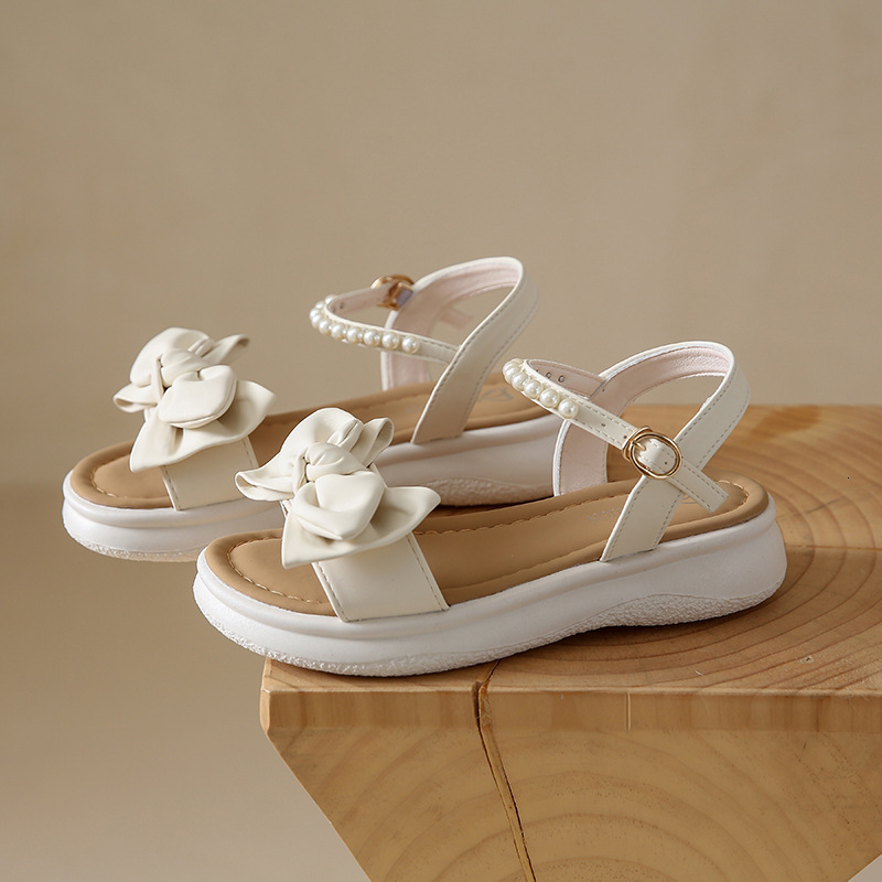 Ddmyoutdoor Spring Summer Women New Thick Pearl Bow Soft Sole Dress Fashion Roman Beach Sandals Outdoor Shoes