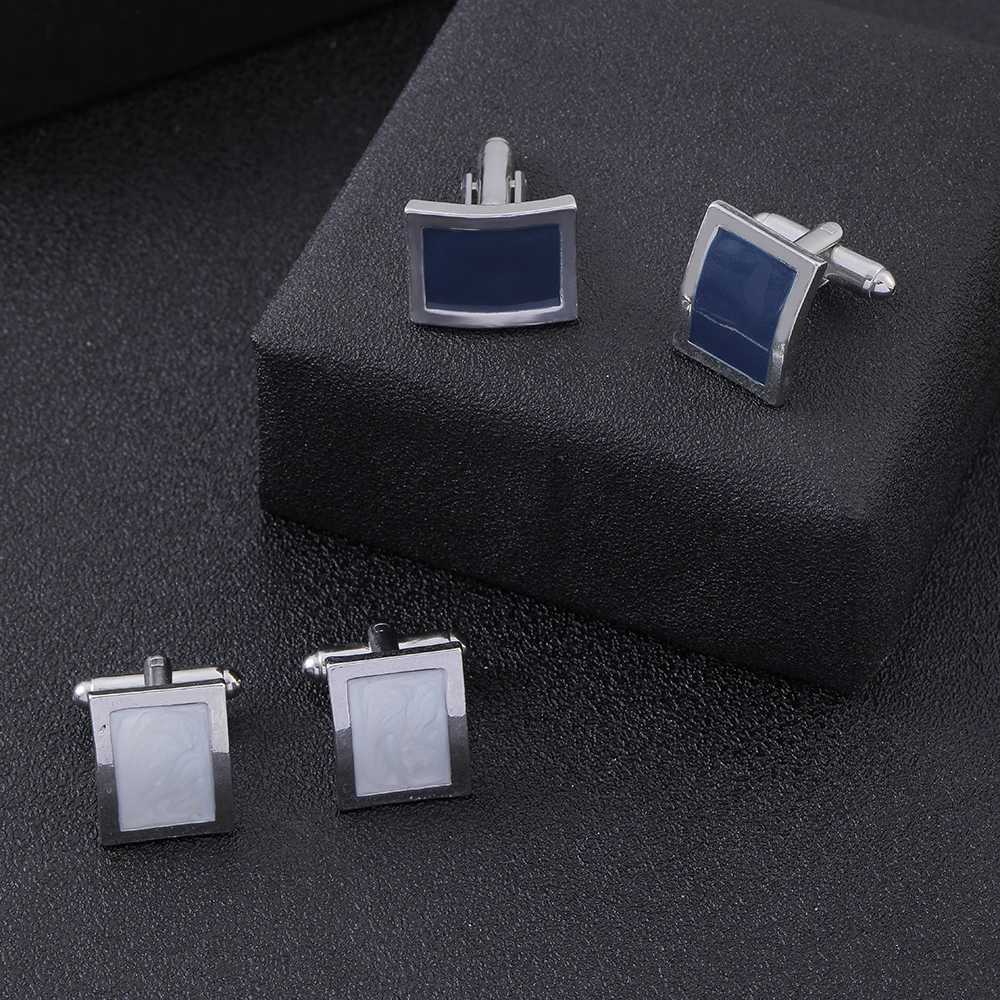Curved Square Cufflinks Blue White Enamel Marbling Pattern Cuff Links For Business Groomsman Shirt Button XJ250614