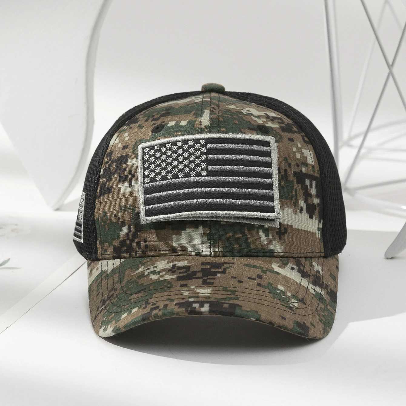 Cross-border fashion patch American flag camouflage mesh baseball cap outdoor versatile sunshade baseball cap W250614