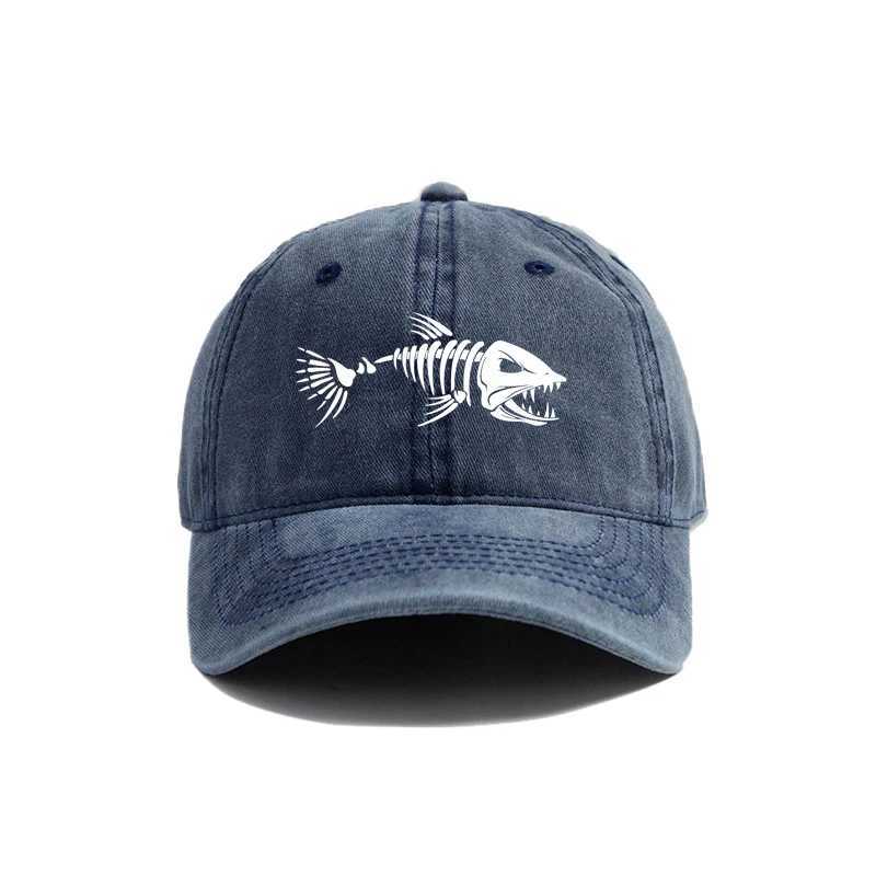 Fishbone Baseball Cap Summer Distressed Dad Hats Men Outdoor Fishing Skeleton Fish Bone Caps MZ-496 W250614