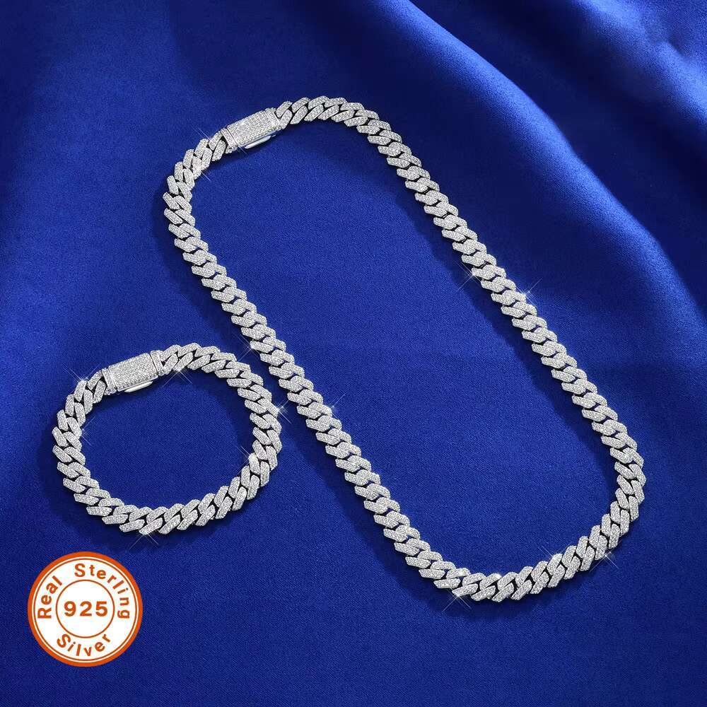 Iced Out VVS Moissanite 10mm Miami Cuban Chain Necklace 925 Sterling Silver Diamond Moissanite Cuban Link Chain