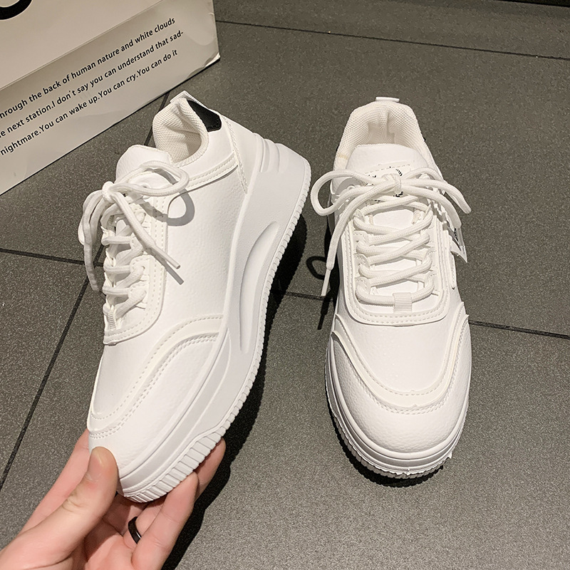 Ddmysports Spring New White Sneakers Korean Style Ins Female Student Thick Sole Sports Casual Street Fashion Campus Outdoor Shoes
