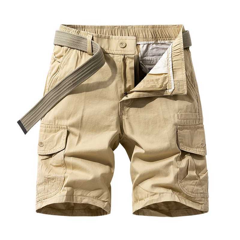 Summer Mens Shorts Loose Straight Leg Pants Casual Solid Color Japanese Style Over-the-Knee Sports Pants Multi Pocket Work Pants W250614