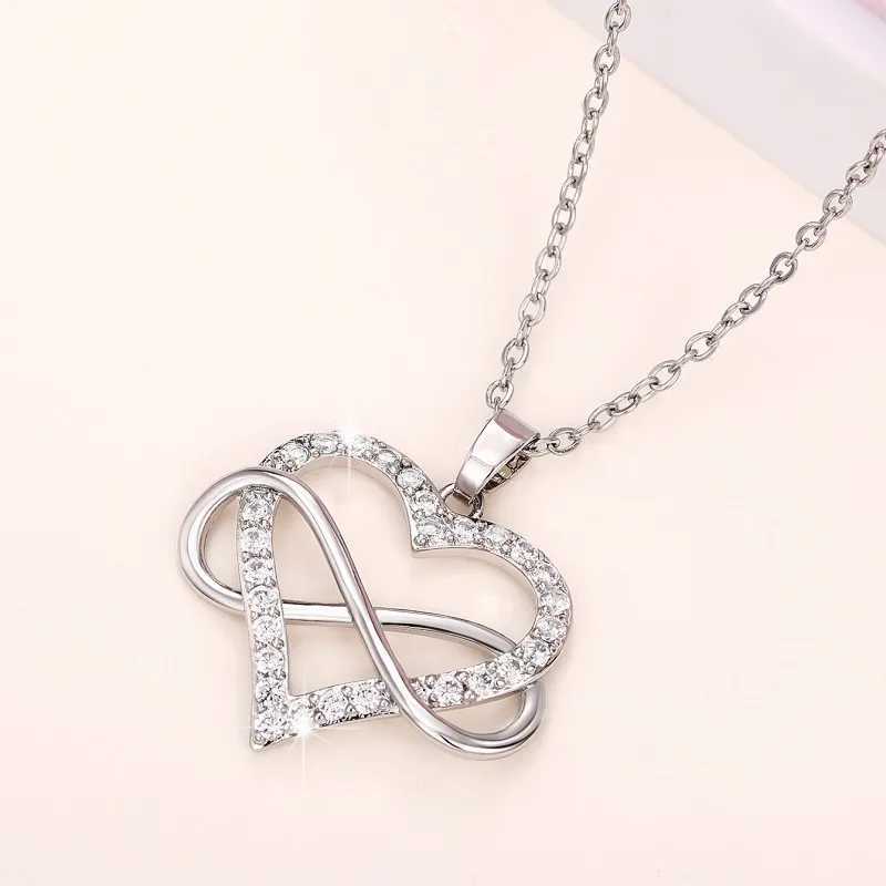 Huitan Chic Women Heart Pendant Necklace Silver Color Elegant Infinity Finger Eight Shape Necklace Wedding Party Trendy Jewelry Z250614