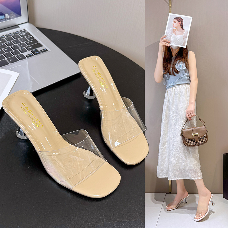 Ddmyoutdoor Transparent High Heels New Style Stiletto Trendy Summer Open Toe Crystal Sandals Fairy Slippers For Women Outdoor Wear Outdoor Shoes