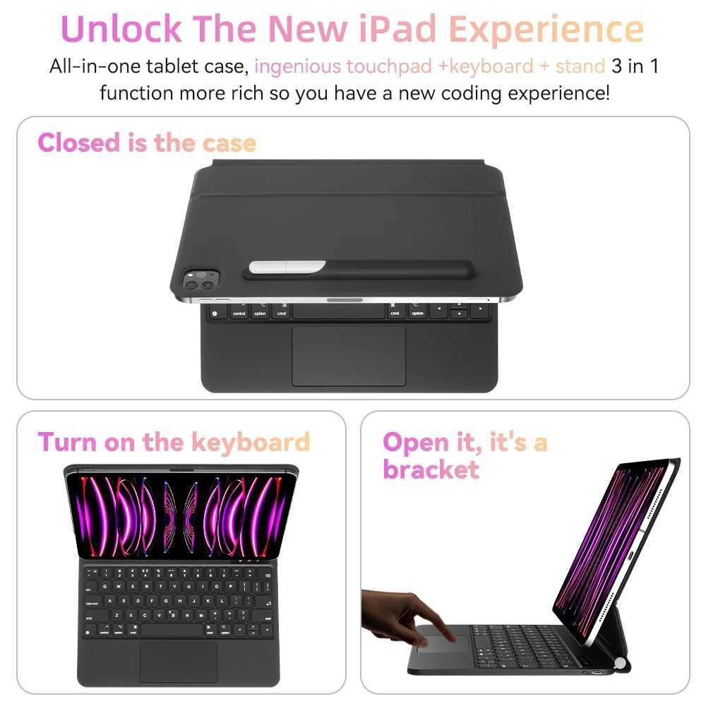 2025 Magic Keyboard Case for iPad Pro 11 M4 iPad Air 4/5/6 10th Generation 12.9 13 Smart Bluetooth Multi-Touch Trackpad Keyboard X250614