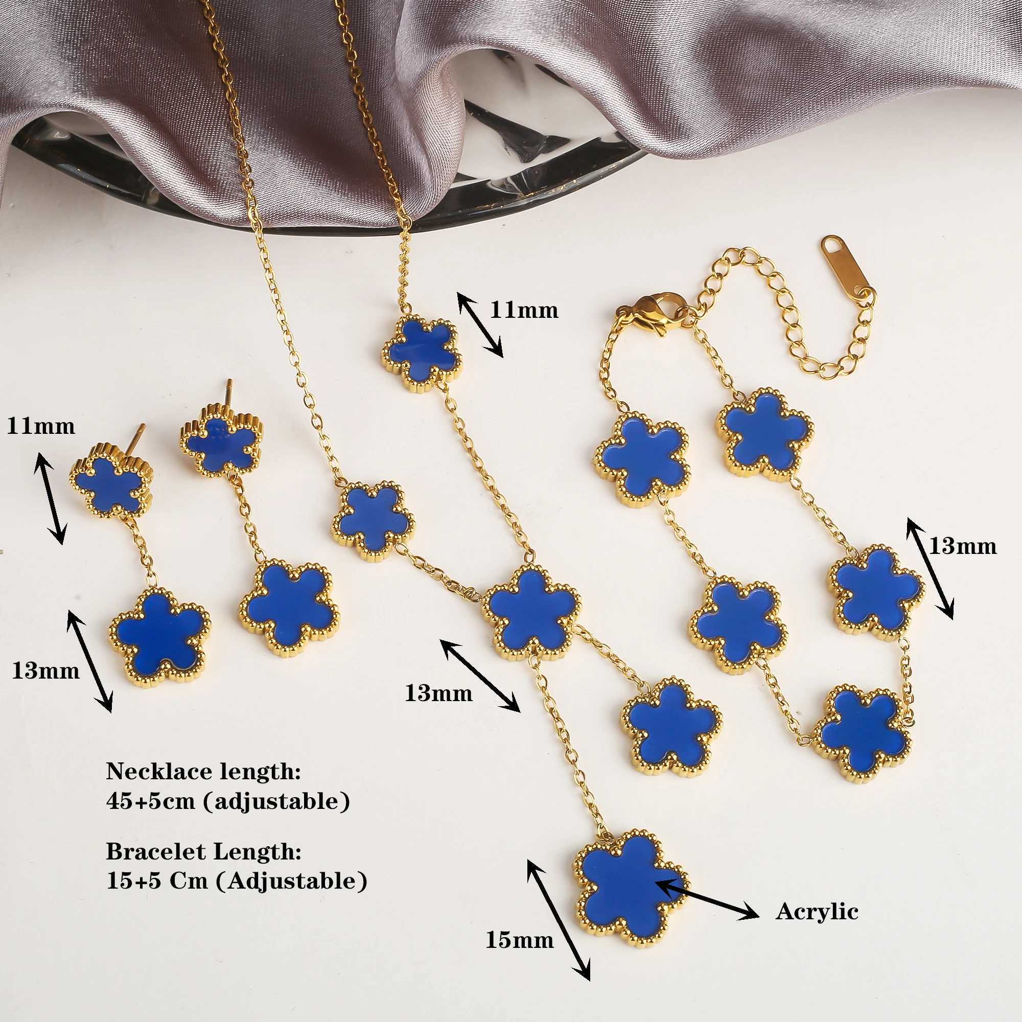 Five Flower StainlESS Steel Necklace Earrings Jewelry Set Luxury for Women High Quality Party Jewelry Gift Z250614