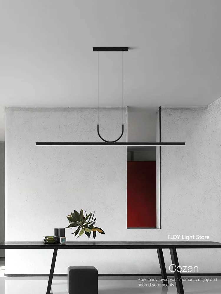 Restaurant chandelier simple modern Nordic tea room office bar one word long strip LED lamp dining table lampsXJ2500613