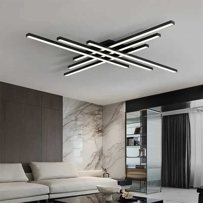 Nordic Minimalist Creative LED Ceiling Lamp Strip Lights Black Chandelier Square Bedroom Lamps Living Room Lamp LED Ceiling LampXJ2500613