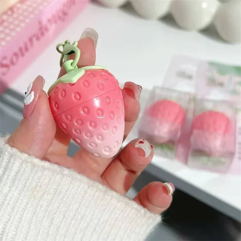 1PC Strawberry Keychain Warming Lip Balm Long Lasting Natural Pink Tint Color Changing Lipstick Fruity Lips Care Makeup happy