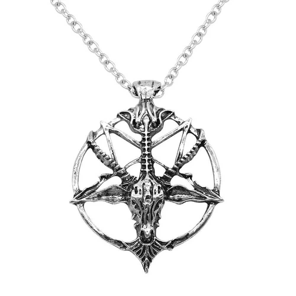 Vintage Charm Women Men Pentagram Pan God Skull Goat Head Pendant Chain Necklaces 2024 New Fashion Jewelry Z250614