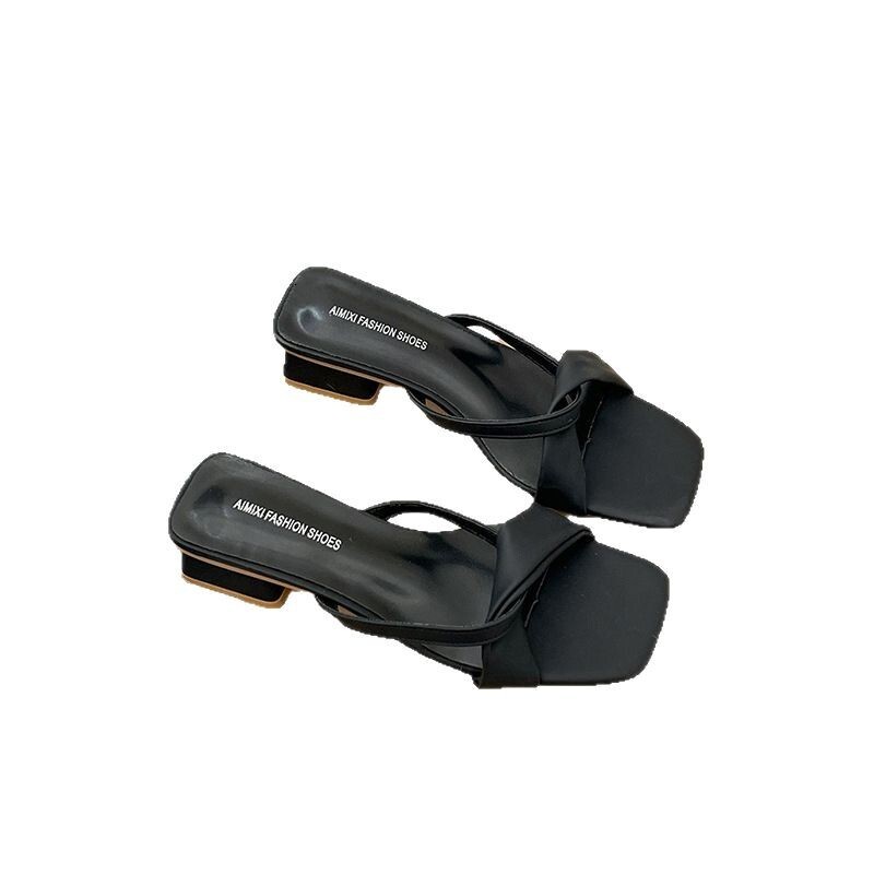 Ddmyoutdoor New French Style Unique Chunky Heel For Women Summer Outdoor Evening Square Toe Sandals Outdoor Shoes