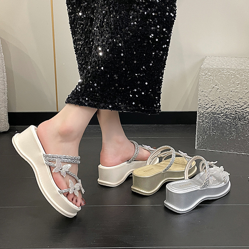 Ddmyoutdoor Fashion Fairy Style With Dress Platform Thick Sole Slippers Summer New High End Outdoor Rhinestone Sandals For Women Outdoor Shoes