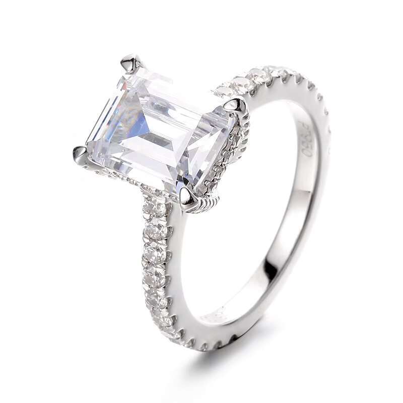 New Trendy Fine Jewelry Rhodium Plated 925 Sterling Silver Emerald Cut VVS Moissanite Diamond Ring for Women Men Engagement