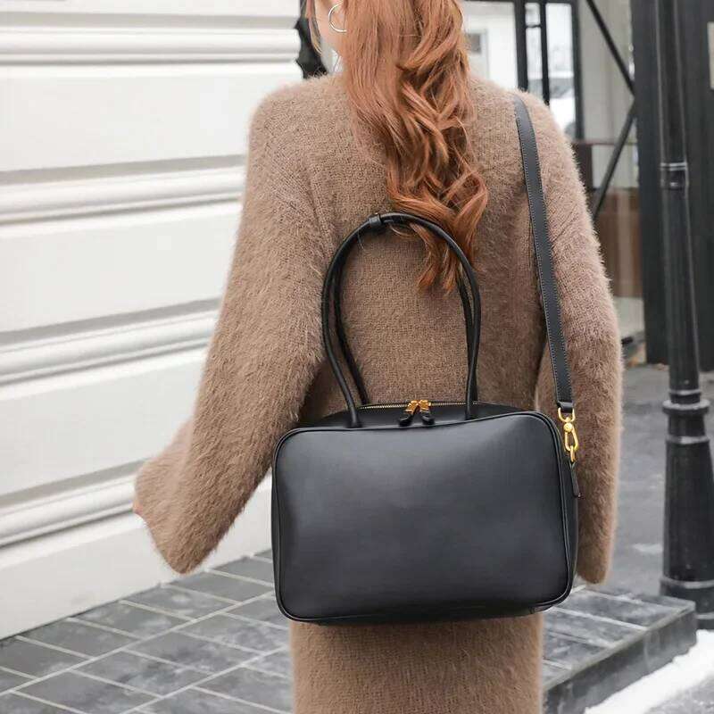 2024 New Women's Autumn/Winter Crossbody Niche Genuine Leather Shoulder Small Square Bag Polyester Lining Vintage Style