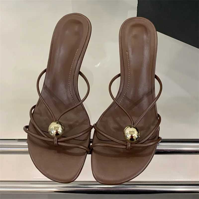 Eilyken Fashion Design Narrow Band Square Toe Slide Women Slippers Summer Thin Low Heels Party Dress Female Shoes Z250614