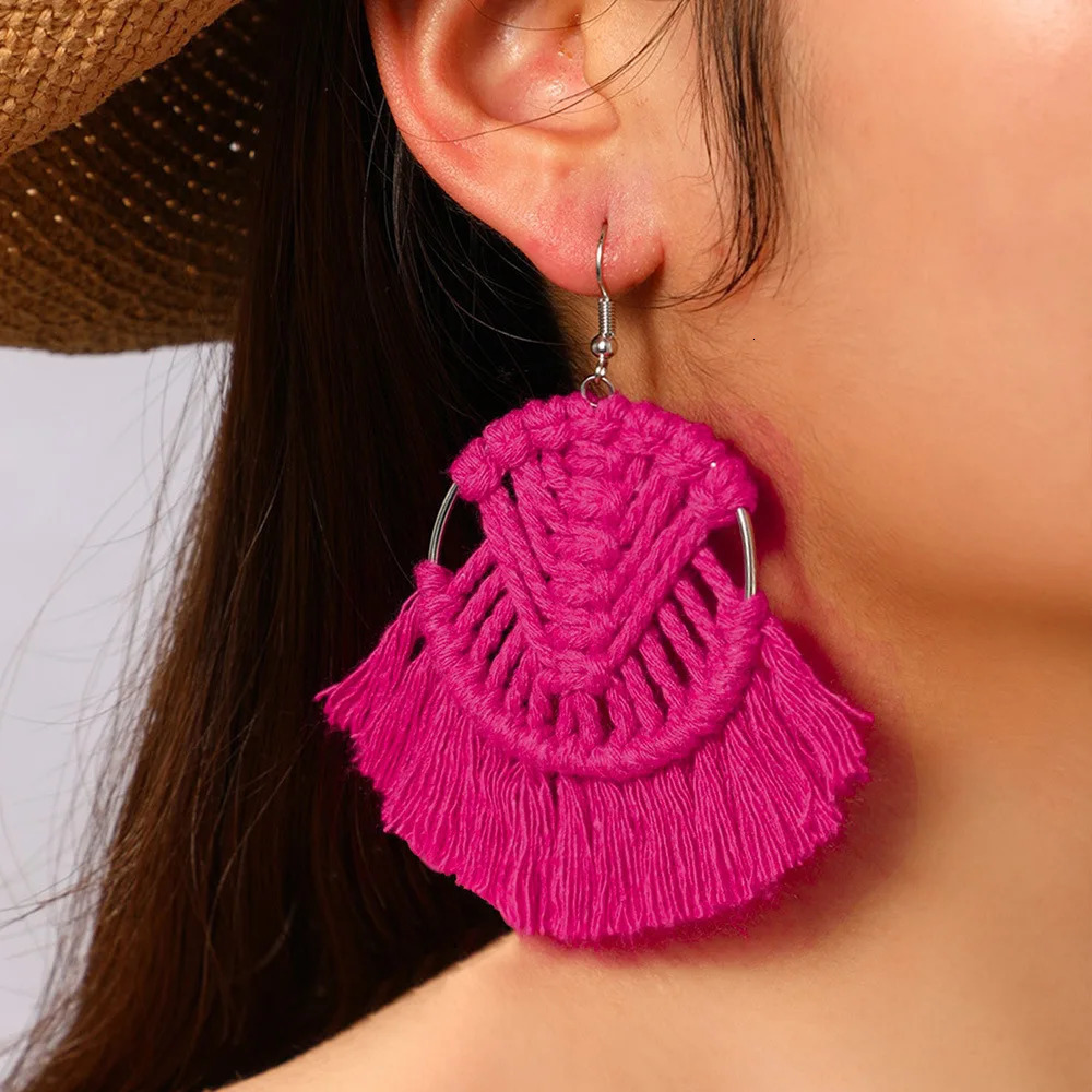 Eco-Friendly Bohemian Festival Macrame Tassel Drop Earrings 925 Sterling Silver Adjustable Tribal Statement Jewelry 250610