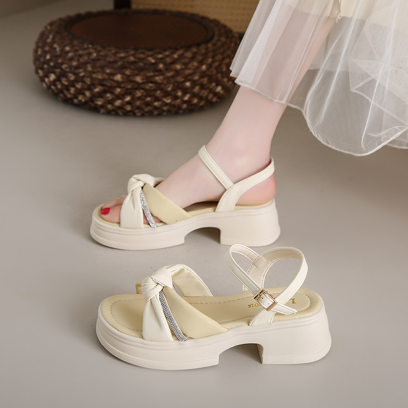Ddmyoutdoor Thick Sole Roman Women With Skirts Summer New French Chunky Heel Beach Sandals For Fairy Style Outdoor Shoes