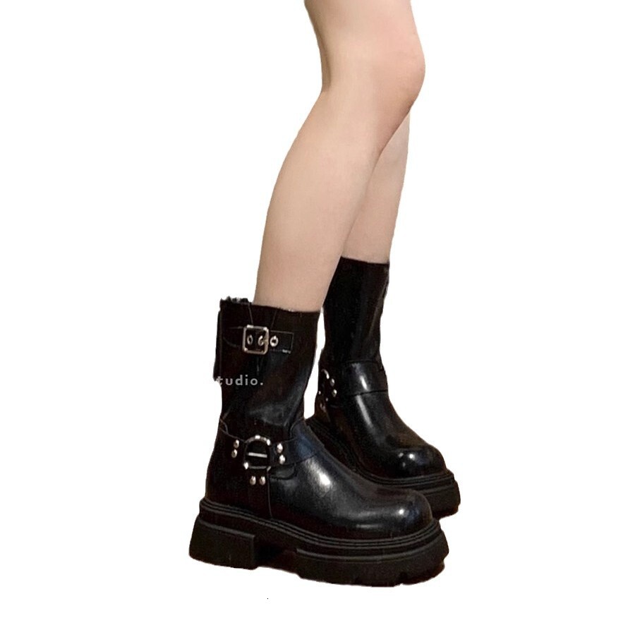 Ddmysports New Melard Short For Women Petite Thick Sole Belt Buckle Western Cowboy Mid Calf Martin Boots Outdoor Shoes