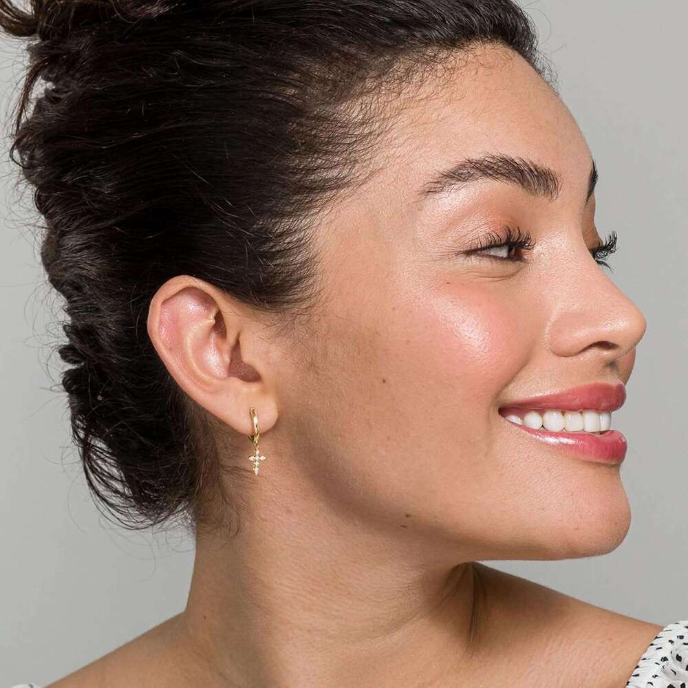 erling Sier Posts for Women | Small Religious Faith Cubic Zirconia Cross Studs Hies Earrings