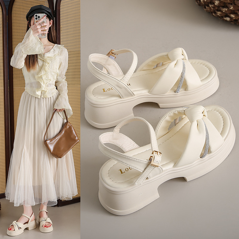 Ddmyoutdoor Thick Sole Roman Women With Skirts Summer New French Chunky Heel Beach Sandals For Fairy Style Outdoor Shoes