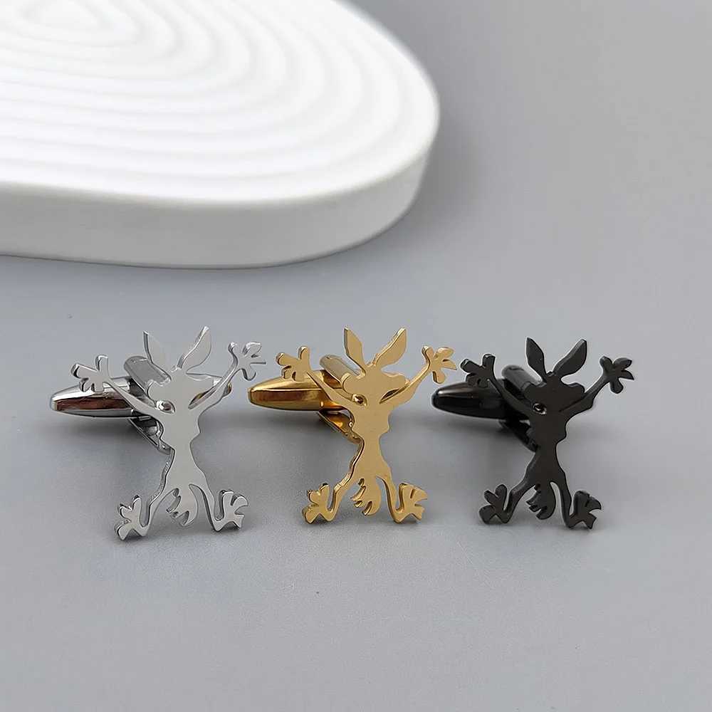 Funny bunny cartoon character cufflinks in gold-plated black French shirt cuff accessories worn by high-end business men XJ250614