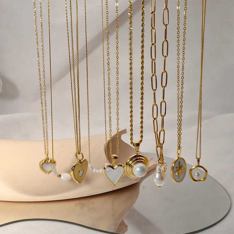 WILD FREE Trendy Stainless Steel Pearl Pendant Necklaces for Women Heart Star Simple Charm PVD Gold Plated Jewelry Z250614