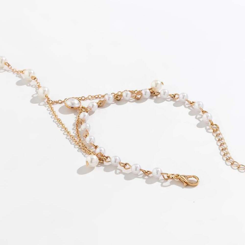Cute Beaded Pearl Gold Hand Chain Bracelets Rings for Women Dainty, Exquisite Beads Pearls Finger Ring Slave Bracelet Party Prom Jewelry Accessories G