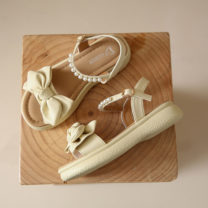 Ddmyoutdoor Spring Summer Women New Thick Pearl Bow Soft Sole Dress Fashion Roman Beach Sandals Outdoor Shoes