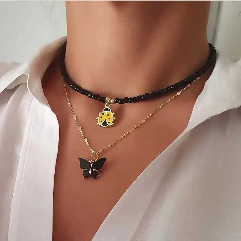 Bohemian Multilayer Handmade Beads Chain Fashion Necklaces Oil Heart Cross Pendant Jewelry For Women Accessories X0189 Z250614
