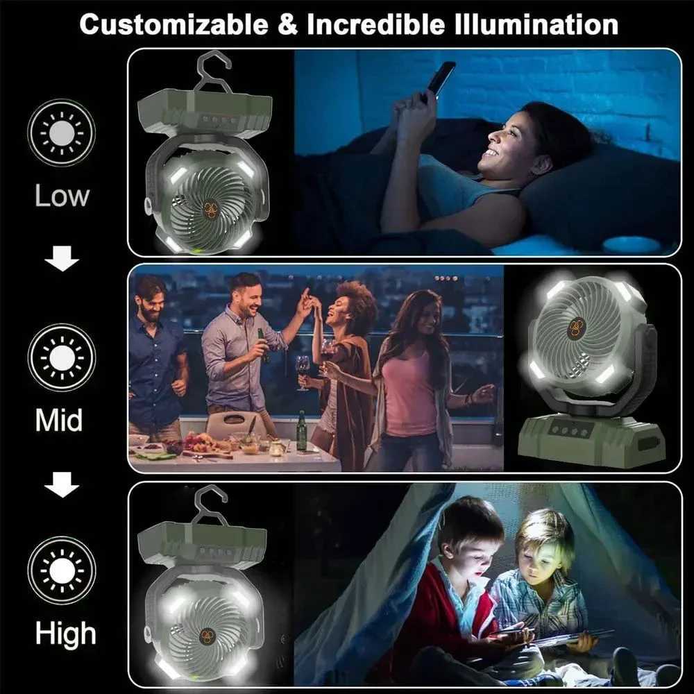 USB Rechargeable Camping Fan Light Remote Control Cordless Table Fan Portable Air Circulator Shaking Head Camping Hook Fan Light W250613